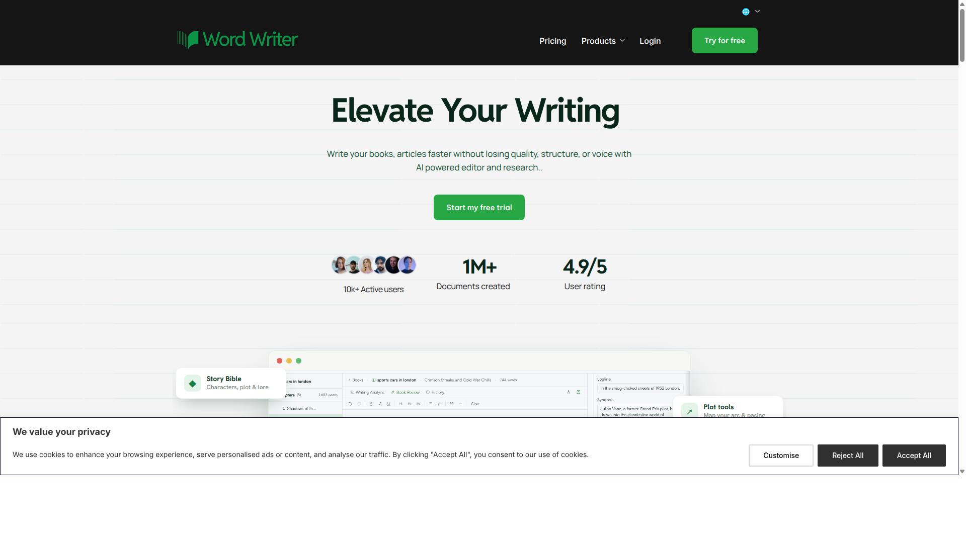 Wordwriter AI website
