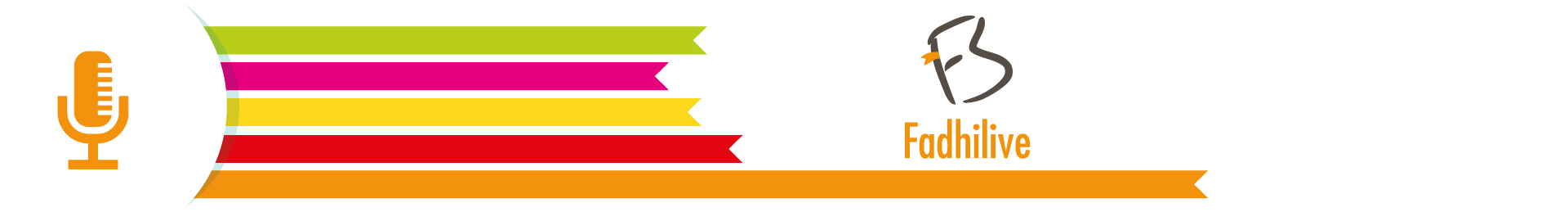 Identité visuelle FadhiLive avec un microphone et les lignes colorées de la marque